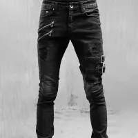 Retro Moto Biker Elastic Jeans - Y2K Streetwear thumbnail 3