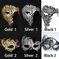 Black Gold Skull Metal Half Face Mask thumbnail 5