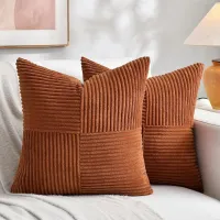 Rust Boho Corduroy Patchwork Pillow Cover thumbnail 1