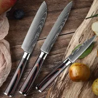 Japanese Damascus Santoku Knife Set thumbnail 5