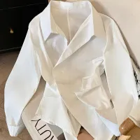 Irregular Long Sleeve White Polo Tunic thumbnail 4