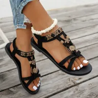 Flower Beaded Boho Roman Sandals thumbnail 4