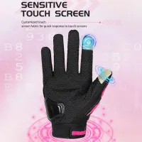 Women's Pink Motorcycle Riding Gloves thumbnail 5