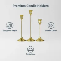 Gold Metal Candle Holder Set - 3 Piece thumbnail 4