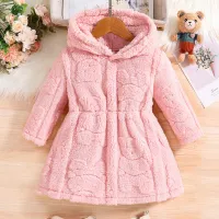 Girls Pink Velvet Hooded Coat thumbnail 1