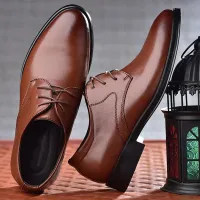 Black Leather Oxford Dress Shoes thumbnail 1