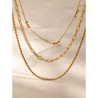 18K Gold Plated Layered Chain Necklace thumbnail 3