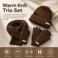 Winter Knit Beanie Scarf Gloves Set thumbnail 1