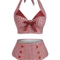 Women's Tummy Control Plaid Tankini thumbnail 6
