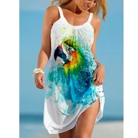Sunflower Parrot Print Mini Beach Dress thumbnail 2