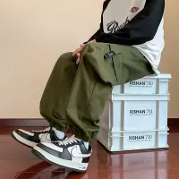 Khaki Cargo Parachute Pants for Men thumbnail 3