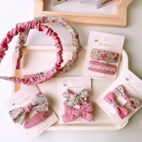 Pink Boho Hair Set - Floral Bow Clip & Scrunchie thumbnail 3