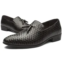 Black Woven Leather Square Heel Slip-on Shoes thumbnail 6