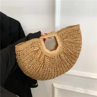 Straw Half-Moon Beach Tote Bag thumbnail 1