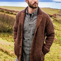Men's Shawl Collar Cable Knit Cardigan thumbnail 4