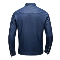 Men's Slim Fit Stand Collar Leather Jacket thumbnail 4
