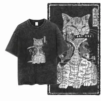 COOLMIND DB Cat Graphic Acid Wash Tee thumbnail 2