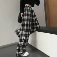 Black Checkered Wide Leg Sports Pants thumbnail 3