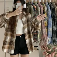 Women's Vintage Plaid Long Sleeve Blouse thumbnail 1