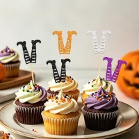 Glitter Witch Legs Halloween Cupcake Toppers 24-Pack thumbnail 2