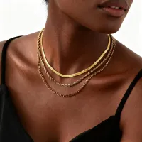 Gold Plated Layered Necklace Set thumbnail 1