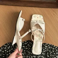 Pink Bow Wedge Sandals for Women thumbnail 2
