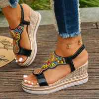 Boho Beaded Wedge Sandals - Summer thumbnail 6