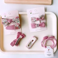 Pink Boho Hair Set - Floral Bow Clip & Scrunchie thumbnail 4
