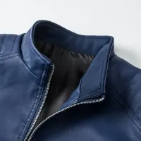 Men's Slim Fit Stand Collar Leather Jacket thumbnail 5