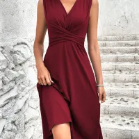 Women's V-Neck Wrap Midi Dress thumbnail 2