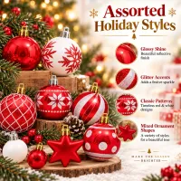 42 Pcs Red & White Christmas Ball Ornaments Set thumbnail 8