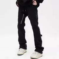 Black Y2K Cargo Jeans with Side Zipper thumbnail 1