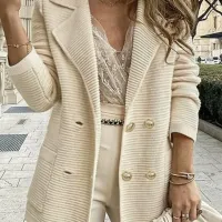 Cream Rib Knit Blazer Coat thumbnail 1