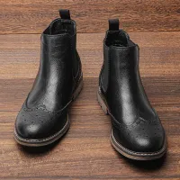 Brogue Chelsea Leather Boots Men thumbnail 2