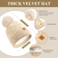 Women's Winter Knitted Hat Scarf Gloves Set thumbnail 2
