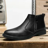 Men's Zippered Leather Chelsea Boots thumbnail 6