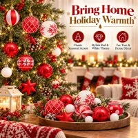 42 Pcs Red & White Christmas Ball Ornaments Set thumbnail 5