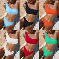 One Shoulder Textured Brazilian Bikini thumbnail 2