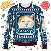 Funny Benadryl Cat Christmas Sweatshirt thumbnail 1