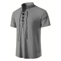 Men's Retro Cotton Linen V-Neck Shirt thumbnail 3