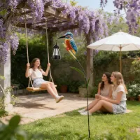 Solar Kingfisher Garden Light Statue thumbnail 3