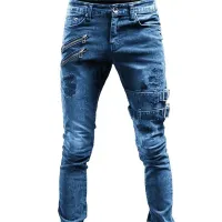 Retro Moto Biker Elastic Jeans - Y2K Streetwear thumbnail 5