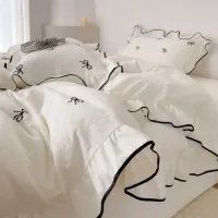 Bow Embroidery Ruffles Duvet Cover Set thumbnail 1