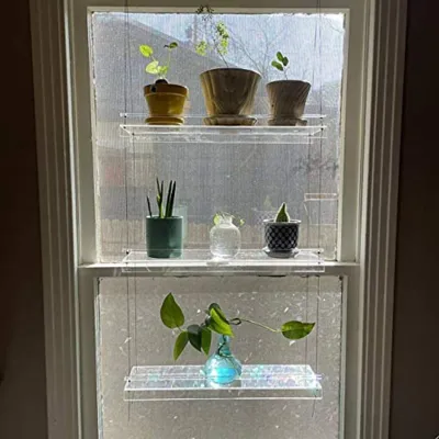Transpaent Acrylic Window Plant Shelves 2/3 Layers Clear Hanging Floating Wall Shelf Flower Pot Rack Planter Stand Decor