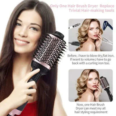 One Step Hair Dryer & Volumizer Hot Air Paddle Styling Brush Negative Ion Generator Hair Straightener Curler Hot Air Brush Comb