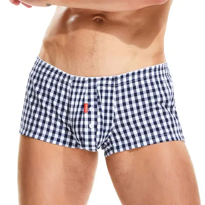 SEOBEAN Men's Underwear Cotton Plaid Boxer Briefs Men Home Lounge Sleep Boxer Shorts U convex Design Man Boxers Underpants