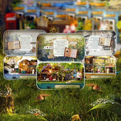 Box Theater DollHouses Wooden Doll House Miniature Home Nostalgic Theme DollHouse Furniture Accessories Toys For Gifts