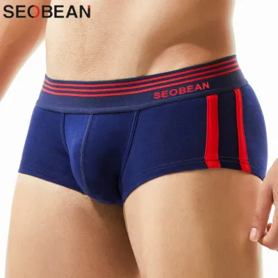 SEOBEAN Men's Breathable Cotton Boxer Briefs U-Convex Pouch Low-Waist Comfortable Stretch Soft Underwear for Daily Casual