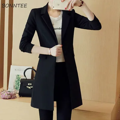 Blazers Women Office Lady Long-style Pocket Newest Elegant Button Oversized Spring Black Slim Plus Size 4XL Notched Chic