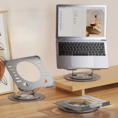 360° Rotating Laptop Stand - Adjustable Height Ergonomic Computer Holder, Foldable Portable Desktop Riser for Office/Home